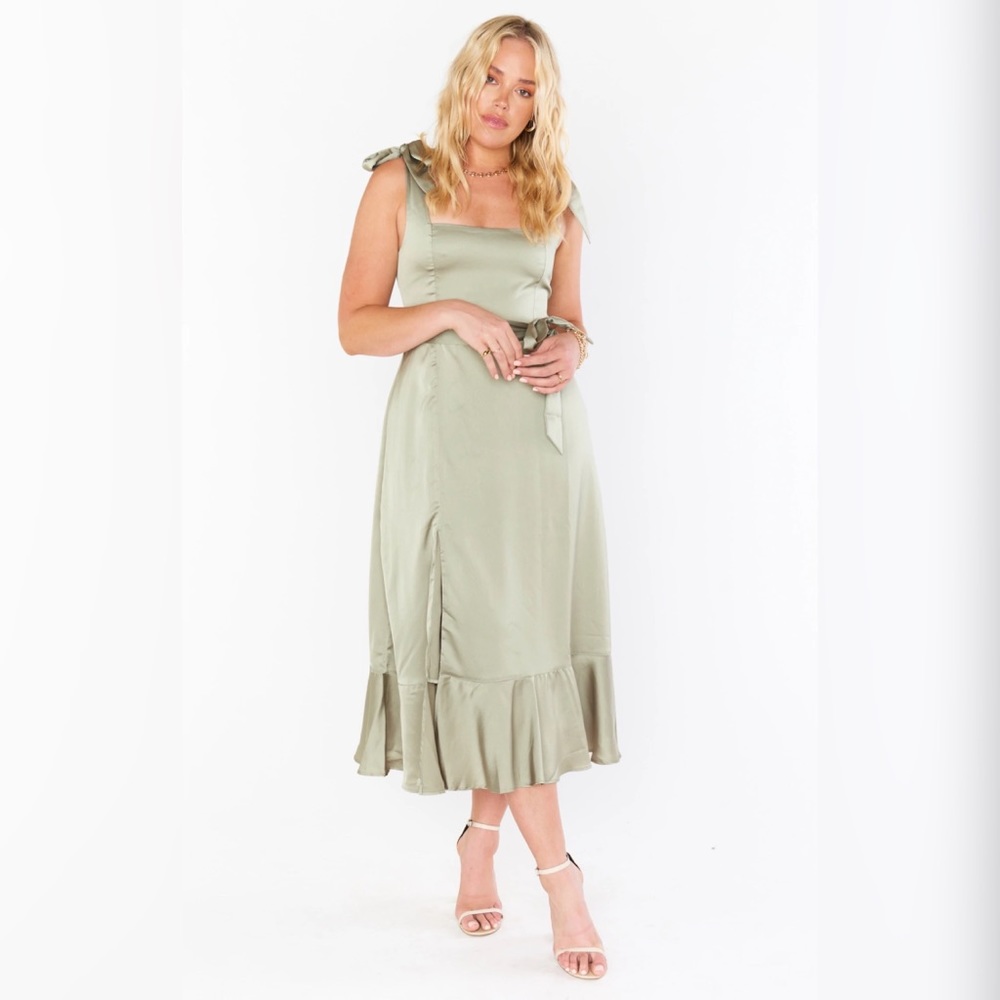 Show Me Your Mumu Claire Midi Dress in Moss Green Luxe Satin, Size XXL